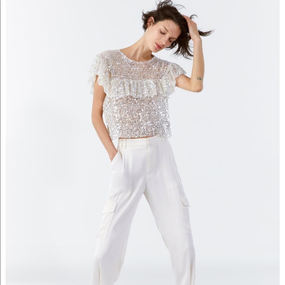 Zara sequin ruffled top M NWT